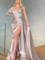 Champagne Pleats Satin Sequins Slits Sexy Mermaid Evening Gowns Prom Dresses , WGP134