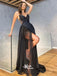 Sweetheart Strapless Black Sequins Soft Satin Slits Mermaid Evening Gowns Prom Dresses , WGP137
