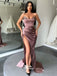 Sweetheart Sequins Soft Satin Strapless Pleats Slits Mermaid Evening Gowns Prom Dresses , WGP142
