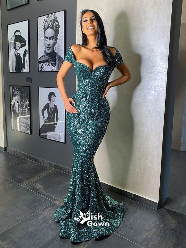 Off Shoulder Emerald Green Lace A line Long Custom Evening Prom Dresse –  SposaDresses