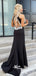 Chic Black Halter Backless Silver Tassels Mermaid Slits Evening Gowns Prom Dresses , WGP154