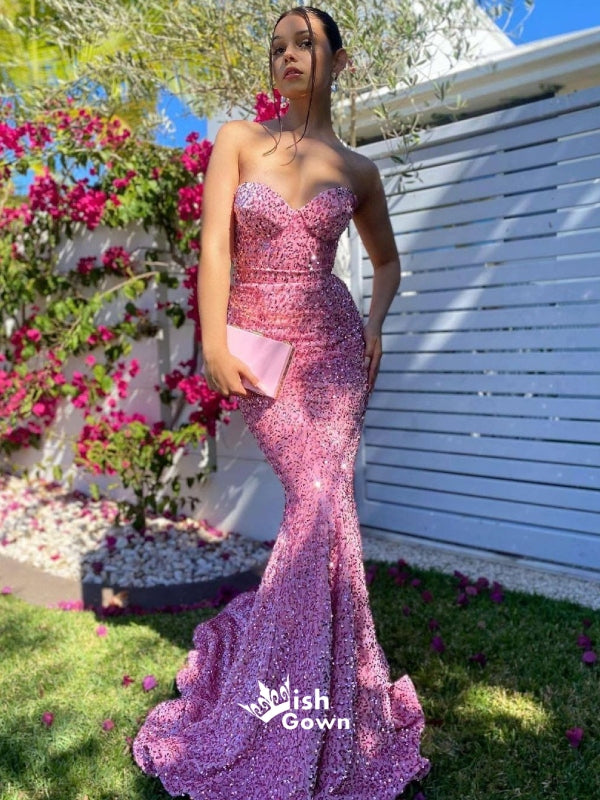 Sparkly Pink Sequins Sweetheart Mermaid Sexy Evening Gowns Prom Dresses , WGP160