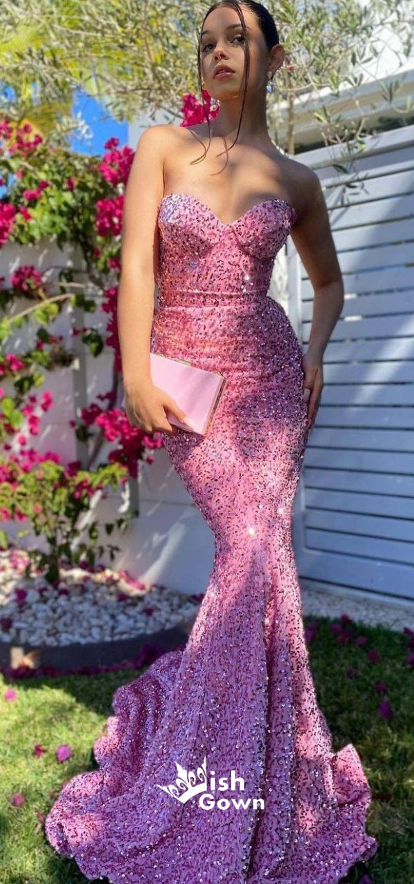 Sparkly Pink Sequins Sweetheart Mermaid Sexy Evening Gowns Prom Dresse Wish Gown Sparkly Pink Sequins Sweetheart Mermaid Sexy Evening Gowns Prom Dresse Wish Gown