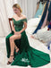 Green Lace Off Shoulder Appliques Slits A-line Evening Gowns Prom Dresses , WGP161