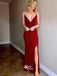 Burgundy V-neck Spaghetti Straps Criss Cross Backless Sequins Evening Gowns Prom Dresses , WGP165