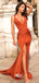 Soft Satin V-neck Spaghetti Straps Backless Slits Mermaid Evening Gowns Prom Dresses , WGP166