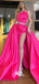 Hot Pink Strapless Satin Pleats Slits A-line Evening Gowns Prom Dresses, WGP172