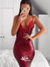 Red Sequins Spaghetti Straps Lace Neckline Mermaid Evening Gowns Prom Dresses, WGP177