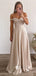 Champagne Off Shoulder Sweetheart Soft Satin Pleats A-line Evening Gowns Prom Dresses, WGP201
