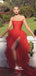 Red Strapless Pleats Tulle Multilayer A-line Slits Evening Gowns Prom Dresses, WGP207