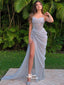 Organza Spaghetti Strap Pleats Rhinestones Sexy Slits Long Party Gowns Prom Dresses, WGP218