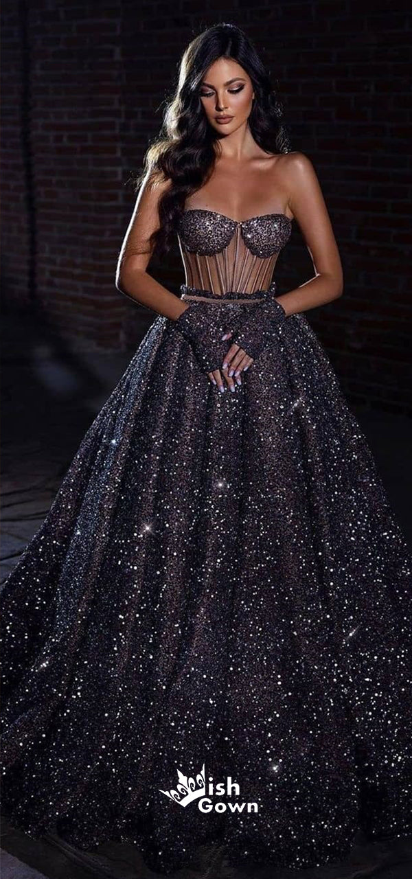 Gown Prom Dresses Starry Night Long Gown Black Starry Sky Sequins Shinny A-line Sweetheart Strapless Gown Prom Dresses Starry Night Long Gown Black Starry Sky Sequins Shinny A-line Sweetheart Strapless