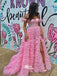 Pink Feathers Off Shoulder Beaded Tulle Thousand Layers Puffy A-line Evening Gowns Prom Dresses, WGP239
