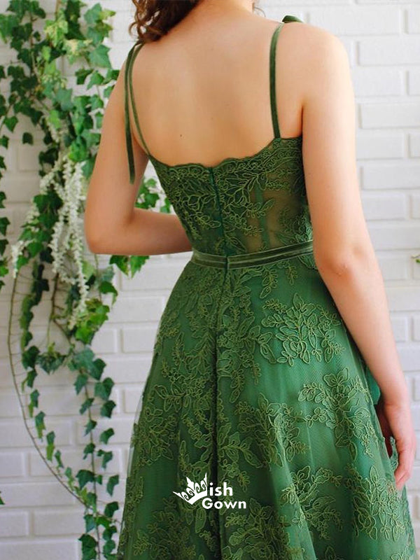 Green Sweetheart Lace Spaghetti Straps A-line Evening Gowns Prom Dresses, WGP240