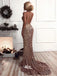 Sequin Mermaid Rose Gold Lace Long Evening Prom Dresses Sparkly Party Prom Dresses, WGP241