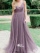 Elegant Purple V-neck Spaghetti Strap Long Bridesmaid Dresses, YPS137