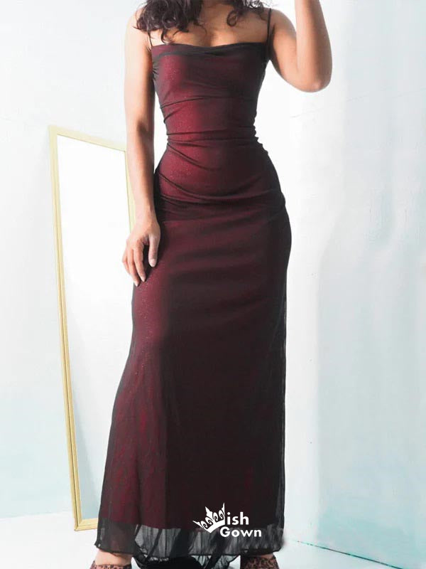 Simple Black Red Sheath Spaghetti Straps Long Evening Prom Dresses, WG Wish Gown Simple Black Red Sheath Spaghetti Straps Long Evening Prom Dresses, WG Wish Gown