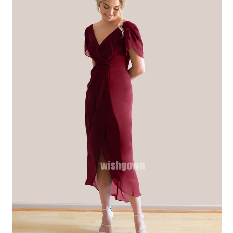 Elegant Simple Red Short Sleeves Long Bridesmaid Dresses, YPS134 Wish Gown Elegant Simple Red Short Sleeves Long Bridesmaid Dresses, YPS134 Wish Gown