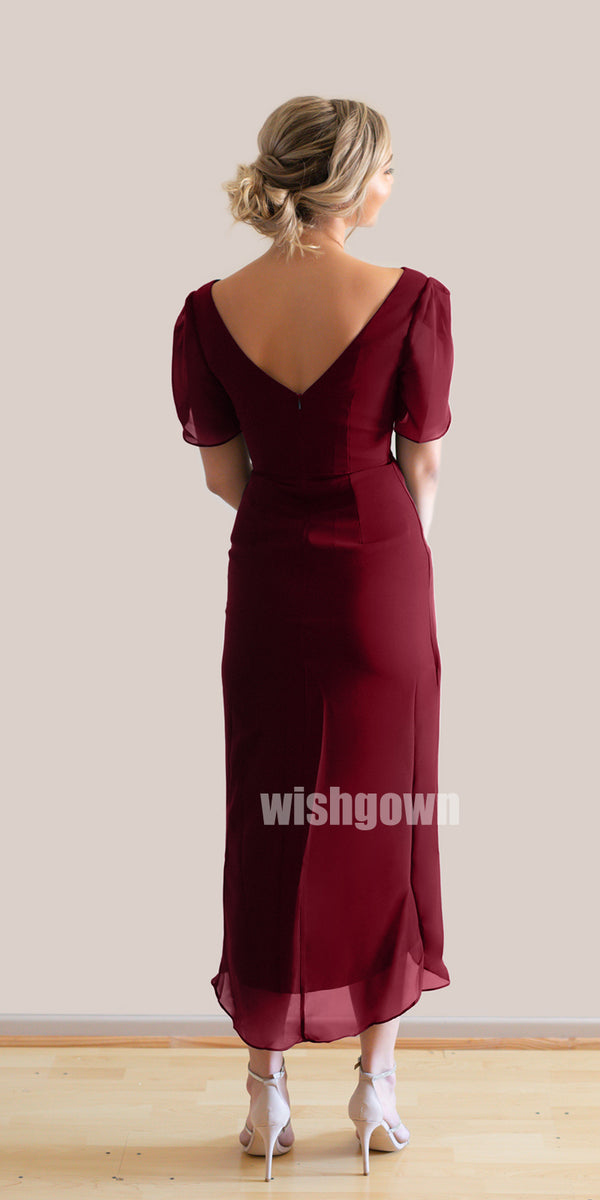 Elegant Simple Red Short Sleeves Long Bridesmaid Dresses, YPS134 Wish Gown Elegant Simple Red Short Sleeves Long Bridesmaid Dresses, YPS134 Wish Gown