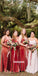 Pretty Red V-neck Velet Long Bridesmaid Dresses, YPS153