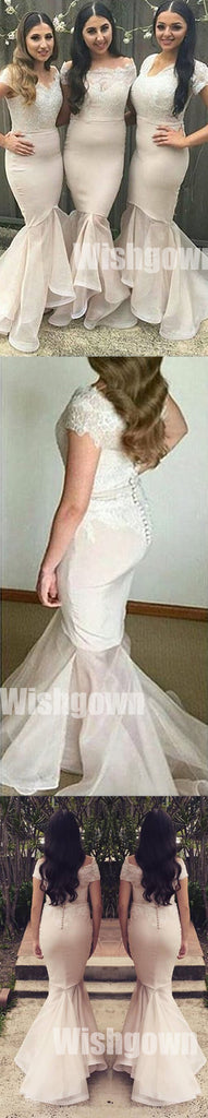 Cap Sleeves Mermaid Sexy Inexpensive Long Wedding Party Bridesmaid Dresses, WG474 - Wish Gown