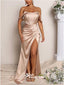 Sexy Champagne Mermaid Off Shoulder High Slit Maxi Long Evening Prom Dresses,WGP265