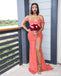 Mismatched Coral Mermaid Side Slit Cheap Long Bridesmaid Dresses Online, WGM138