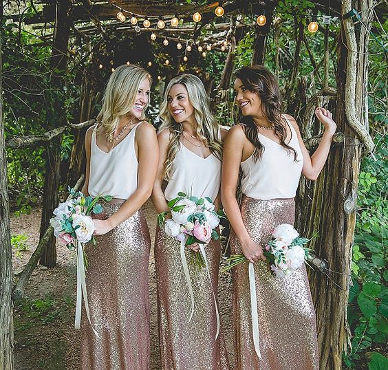Elegant Sequin Long Formal Cheap Wedding Party Bridesmaid Dresses, WG035 - Wish Gown