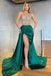 Sexy Green Mermaid Strapless High Slit Maxi Long Evening Prom Dresses,WGP259