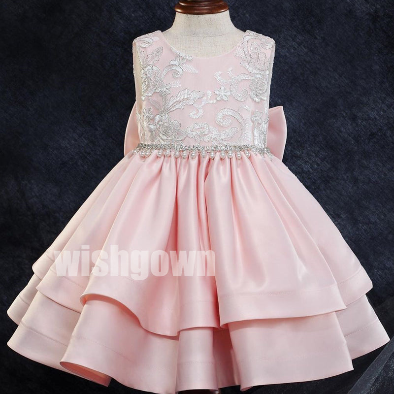 Cute Pretty Pink Sleeveless Wedding  Flower Girl Dresses, FGD009