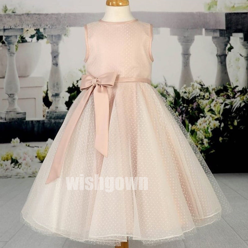 Cute Pretty Pink Sleeveless Organza Wedding Flower Girl Dresses, FGD010