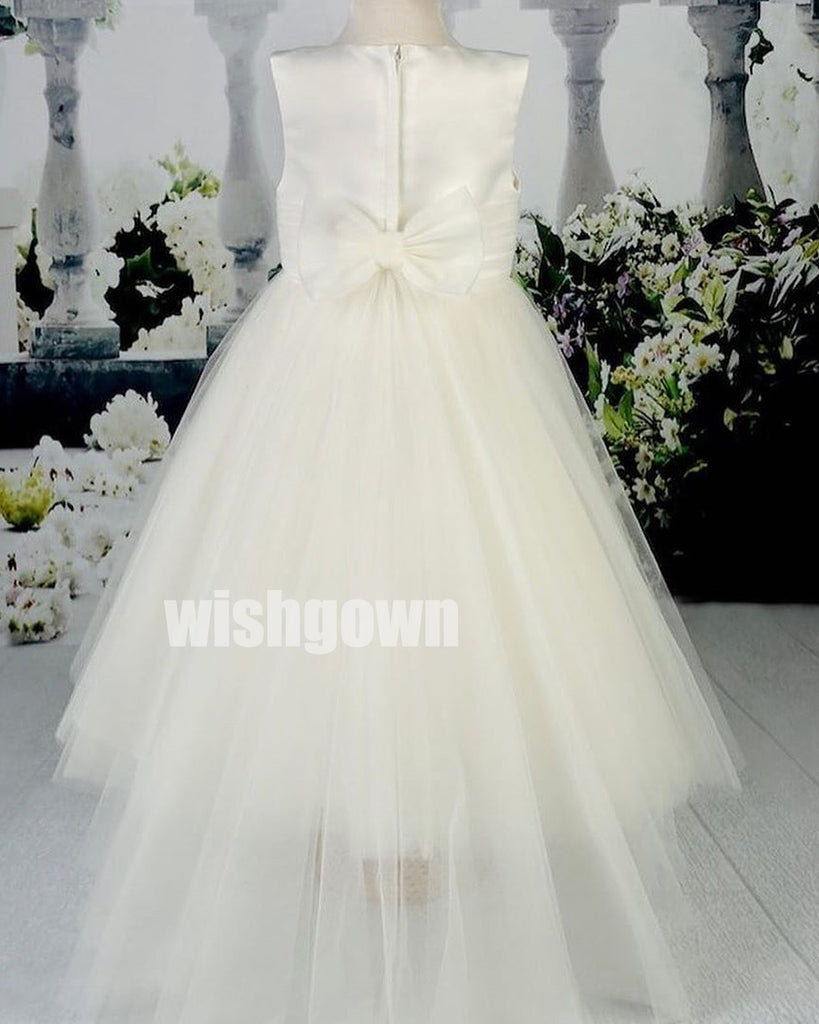 Elegant Pretty White Sleeveless Tulle Wedding Flower Girl Dresses, FGD011