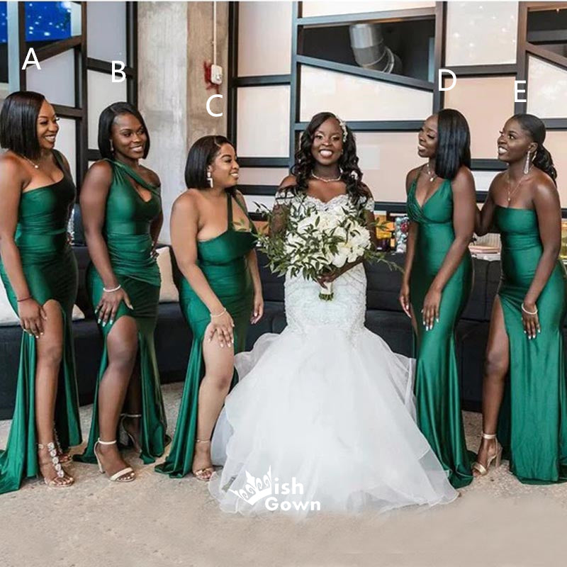 Mismatched Sexy Green Mermaid Side Slit Long Bridesmaid Dresses Online, WGM142