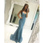 Blue Elegant Lace Mermaid Spaghetti Strap Cheap Prom Dresses, WG244 - Wish Gown