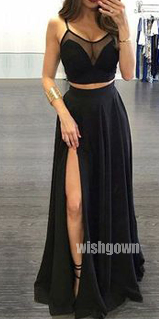 Sexy Two pieces Black High Slit Long Prom Dresses PG1180
