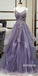 Popular Purple Spaghetti Strap Organza Long Prom Dresses PG1181