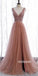 Elegant V-neck Beads Tulle Long Prom Dresses PG1194