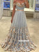 Elegant Off Shoulder Applique Tulle Prom Dresses PG1217