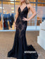 Sexy Black V-neck Lace Mermaid Long Prom Dresses PG1229