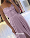 Purple Spaghetti Straps Lace-up Chiffon Long Prom Dresses PG1234