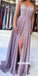 Purple Spaghetti Straps Lace-up Chiffon Long Prom Dresses PG1234