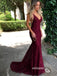 Sexy Burgundy V-neck Mermaid Lace Prom Dresses PG1243