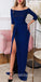 Royal Blue 3/4 Sleeves Side Slit Mermaid Long Prom Dresses, MD1119