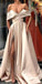 Off the Shoulder Simple A Line Cheap Side Slit Long Prom Dresses, SG158