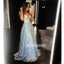 Blue A-line Applique Long Prom Dresses PG1126