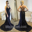 Black Lace Open Back Sexy Mermaid Cheap Long Prom Dresses, WG1090
