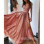 A Line Chiffon Lace Side Slit Long Prom Dresses, MD1112