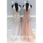 Charming Applique Tulle Hater Mermaid Deep V Neck Long Prom Dresses, WG1092