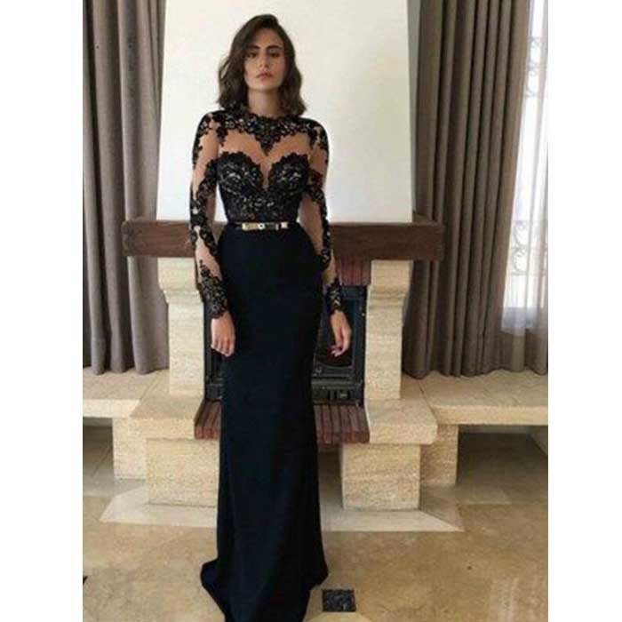 Long Sleeves Black Elegant Affordable Long Prom Dresses, SG109