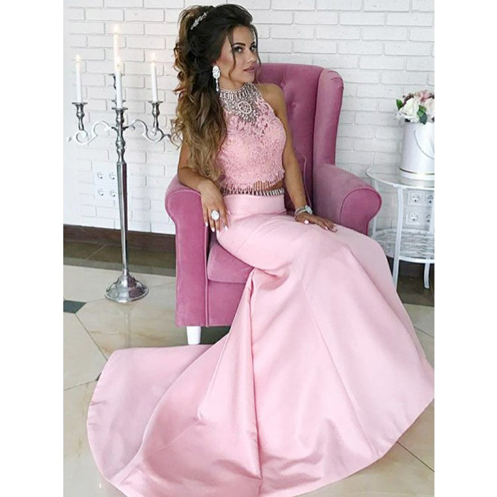 Charming Two Pieces Pink Mermaid Affordable Popular Long Evening Prom Dresses, WG1108 - Wish Gown